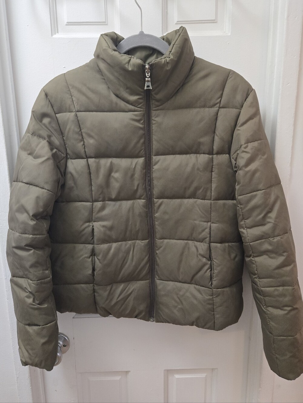 ZARA BASIC Olive Green Quilted Puffer Down Jacket Coat Large